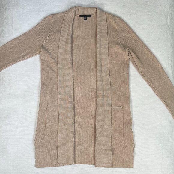 Cyrus Cardigan Sweater Open Front Front Pockets Vented Sides Tan Women's Size M - Picture 6 of 16